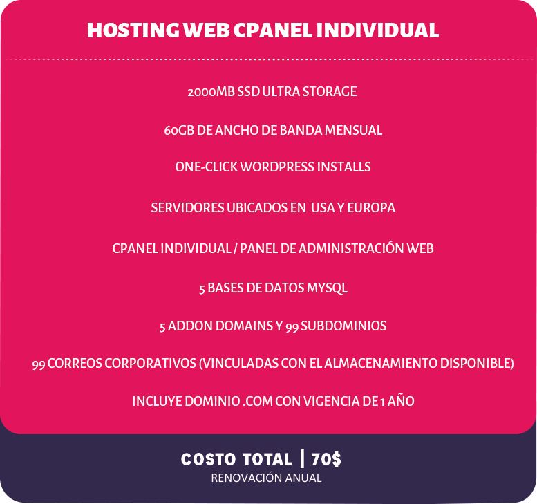 HOSTING WEB CPANEL INDIVIDUAL